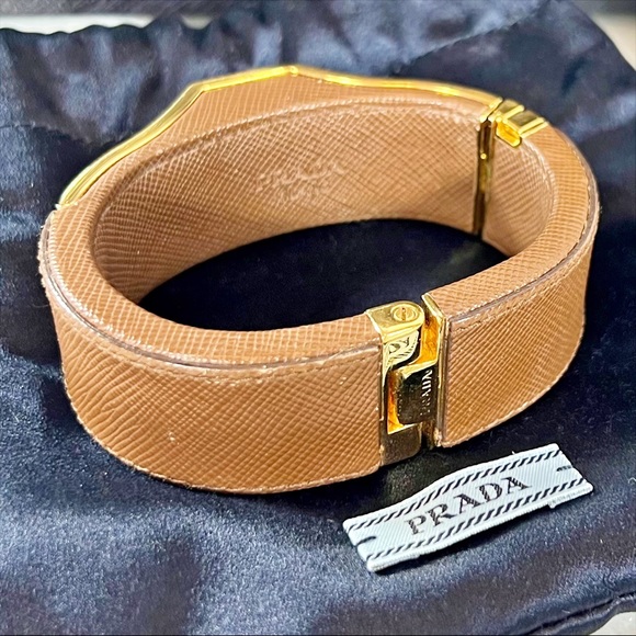 Prada Saffiano Leather Hinged Cuff Bracelet - Picture 3 of 7
